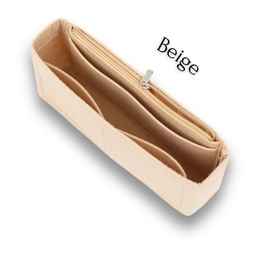 Beiger Handtaschen-Organizer mit seitlichen Fächern und Reißverschluss – elegantes Design für jede Tasche